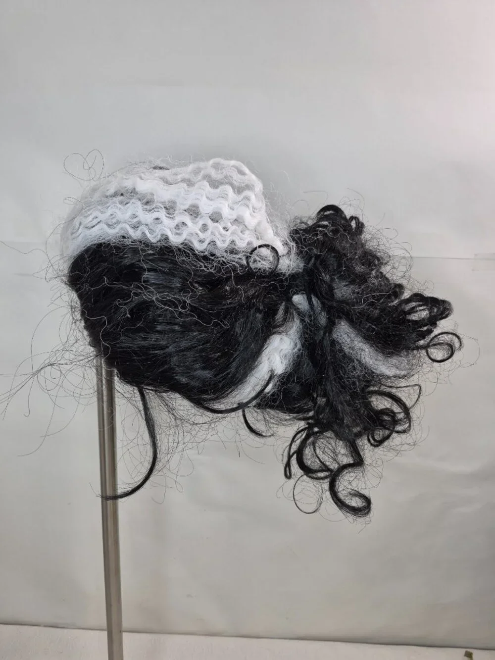 Adult Black and White Center Skunk Stripe Halloween Costume Wig